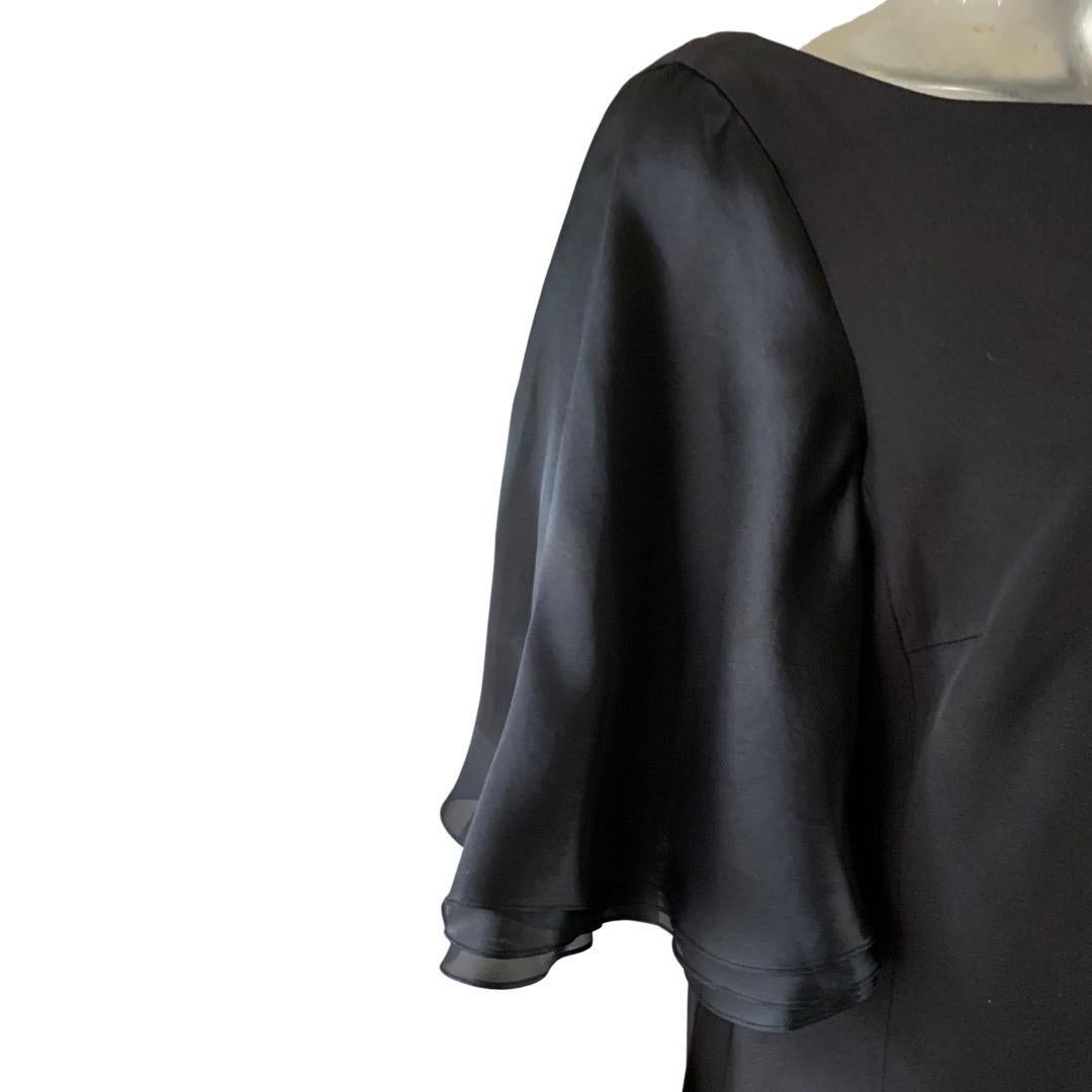 Little Black Dress Silk Organza Ruffle Sleeve Dress by Worth Plus Size 14 Petite In Good Condition For Sale In Palm Springs, CA