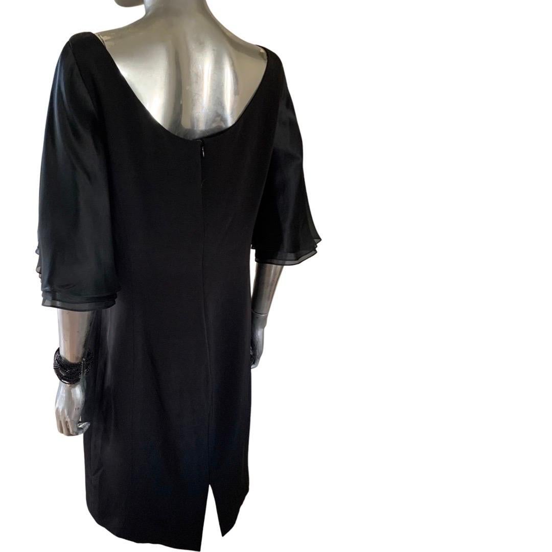 Little Black Dress Silk Organza Ruffle Sleeve Dress by Worth Plus Size 14 Petite For Sale 1