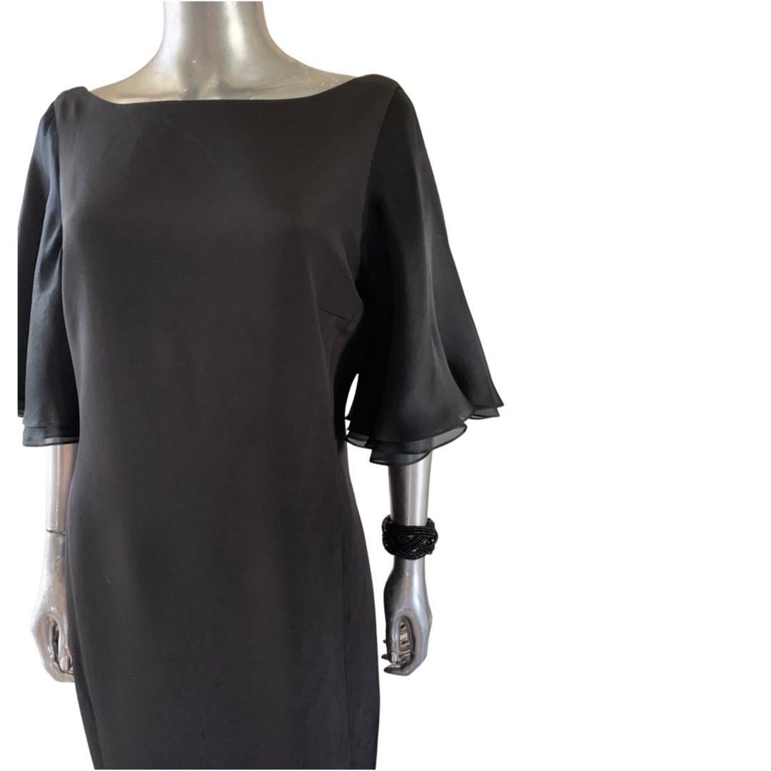 Little Black Dress Silk Organza Ruffle Sleeve Dress by Worth Plus Size 14 Petite For Sale 2