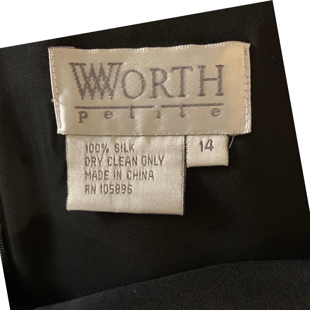 Little Black Dress Silk Organza Ruffle Sleeve Dress by Worth Plus Size 14 Petite For Sale 3