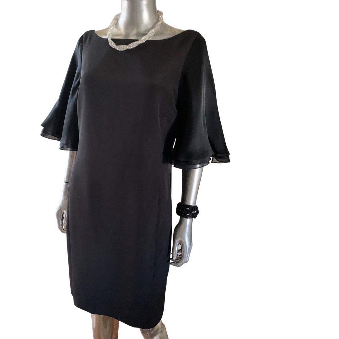 Little Black Dress Silk Organza Ruffle Sleeve Dress by Worth Plus Size 14 Petite For Sale 4