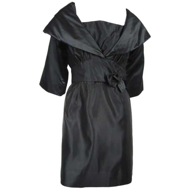 Little Black Dress Taffeta 1960s w/  Bolero Jacket Tina Rose  For Sale