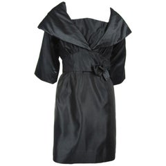 Retro Little Black Dress Taffeta 1960s w/  Bolero Jacket Tina Rose 