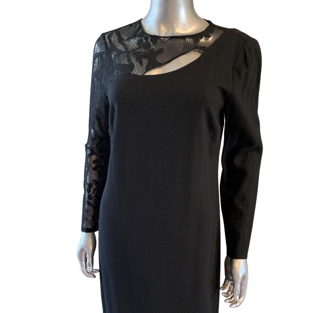 Women's Little Black Dress Worth NY Lace Sleeve and Asymmetrical Bodice Dress Size 10 For Sale