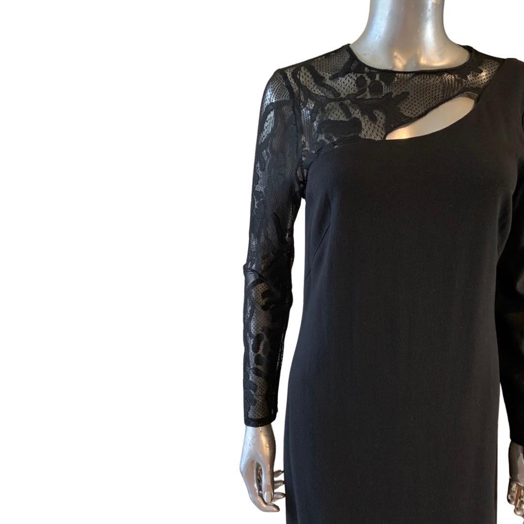 Little Black Dress Worth NY Lace Sleeve and Asymmetrical Bodice Dress Size 10 For Sale 2
