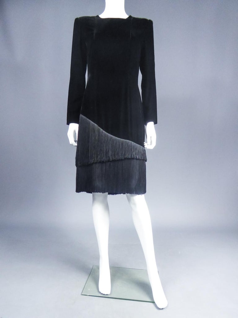Women's ​​​​​​​Little Black Velvet Dress by Jules-François Crahay for Lanvin Circa 1985 For Sale