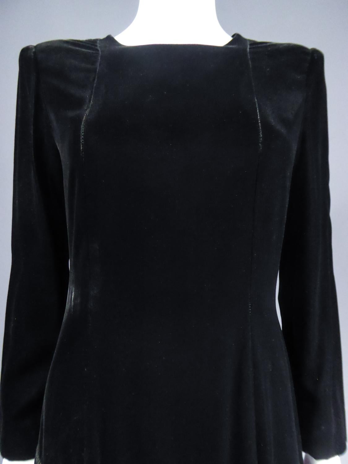 Little Black Velvet Dress by Jules-François Crahay for Lanvin Circa 1985 In Good Condition For Sale In Toulon, FR
