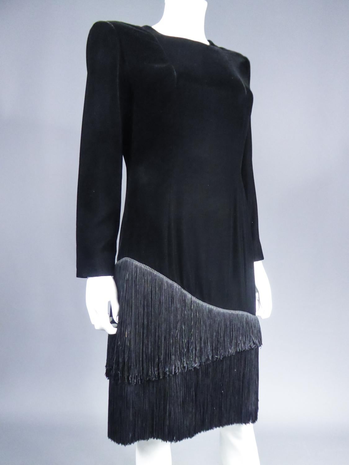 Little Black Velvet Dress by Jules-François Crahay for Lanvin Circa 1985 For Sale 1