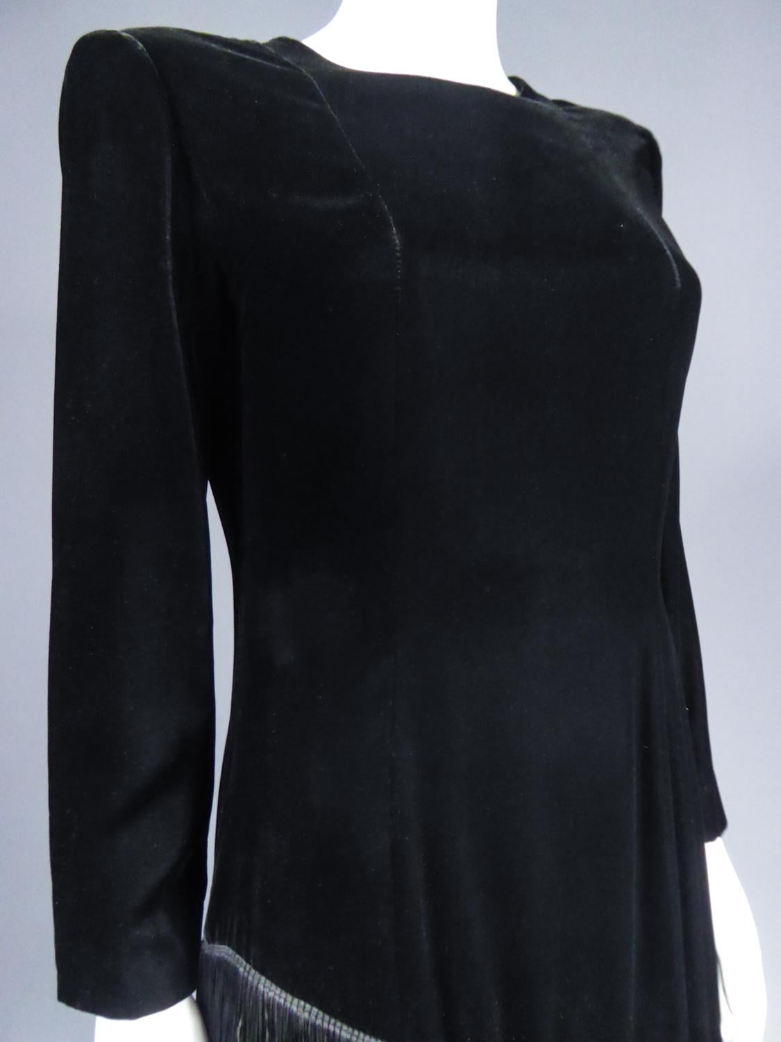Little Black Velvet Dress by Jules-François Crahay for Lanvin Circa 1985 For Sale 2