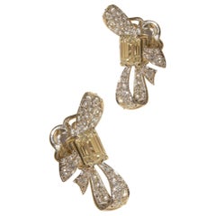 Little Bow Studs Featuring Approximate 2 Carat Emerald Cut Diamond