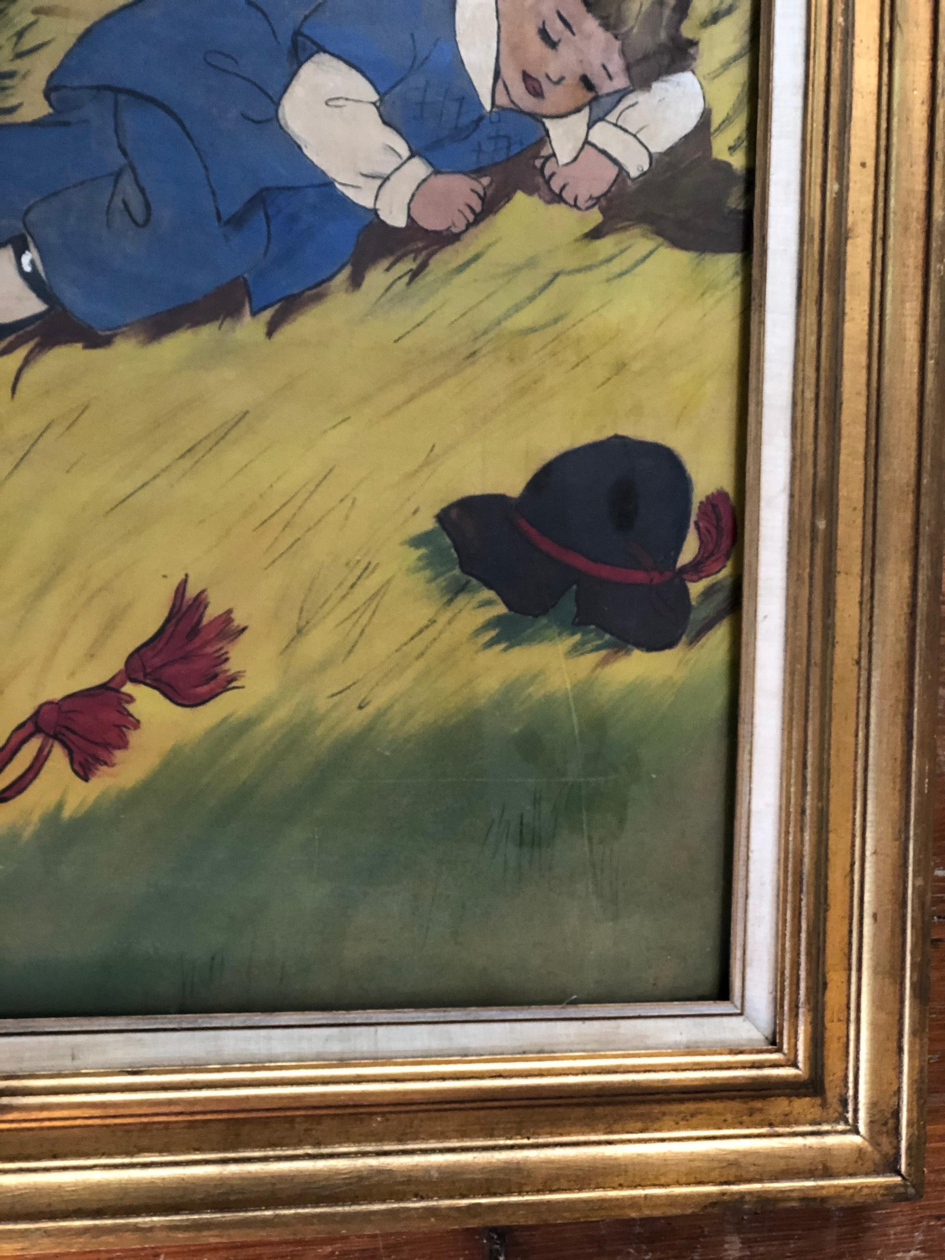 Niño Pequeño Pintura Azul sobre Tela en venta 7