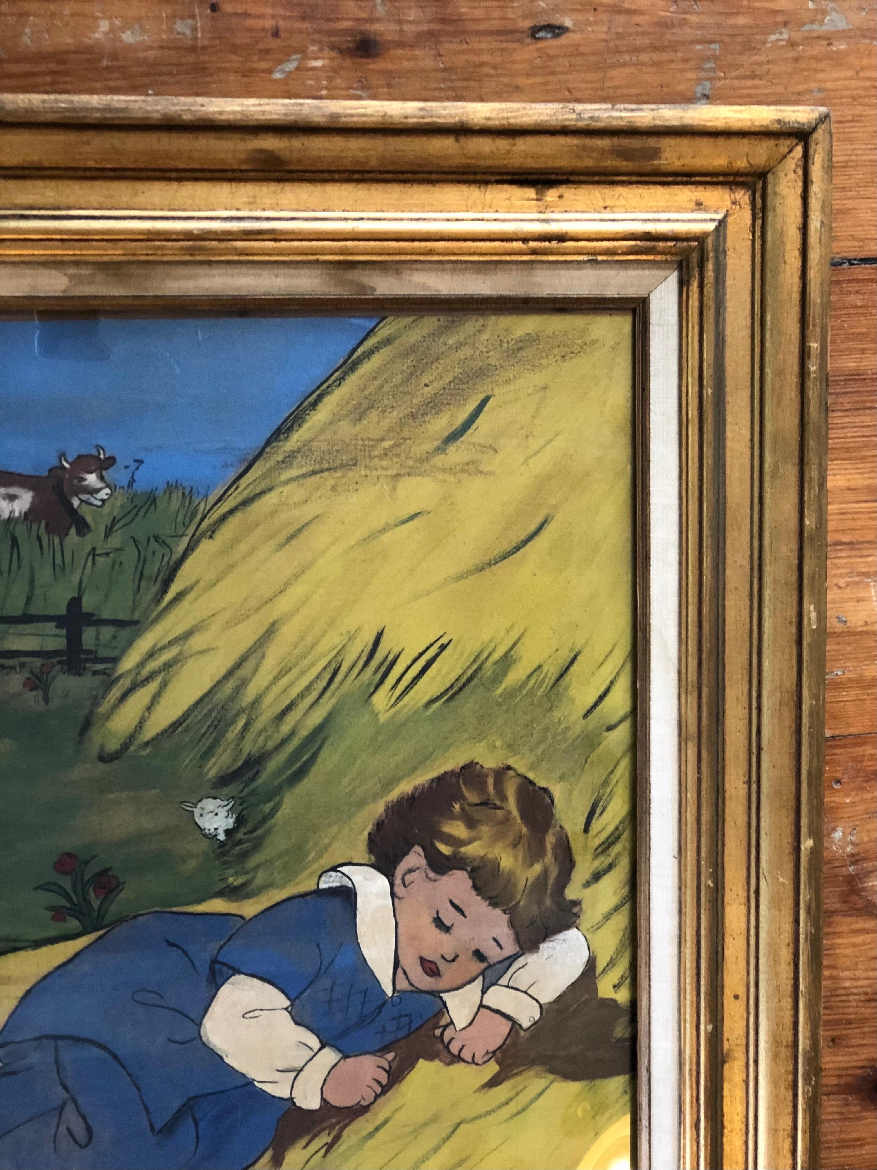Niño Pequeño Pintura Azul sobre Tela Lienzo en venta