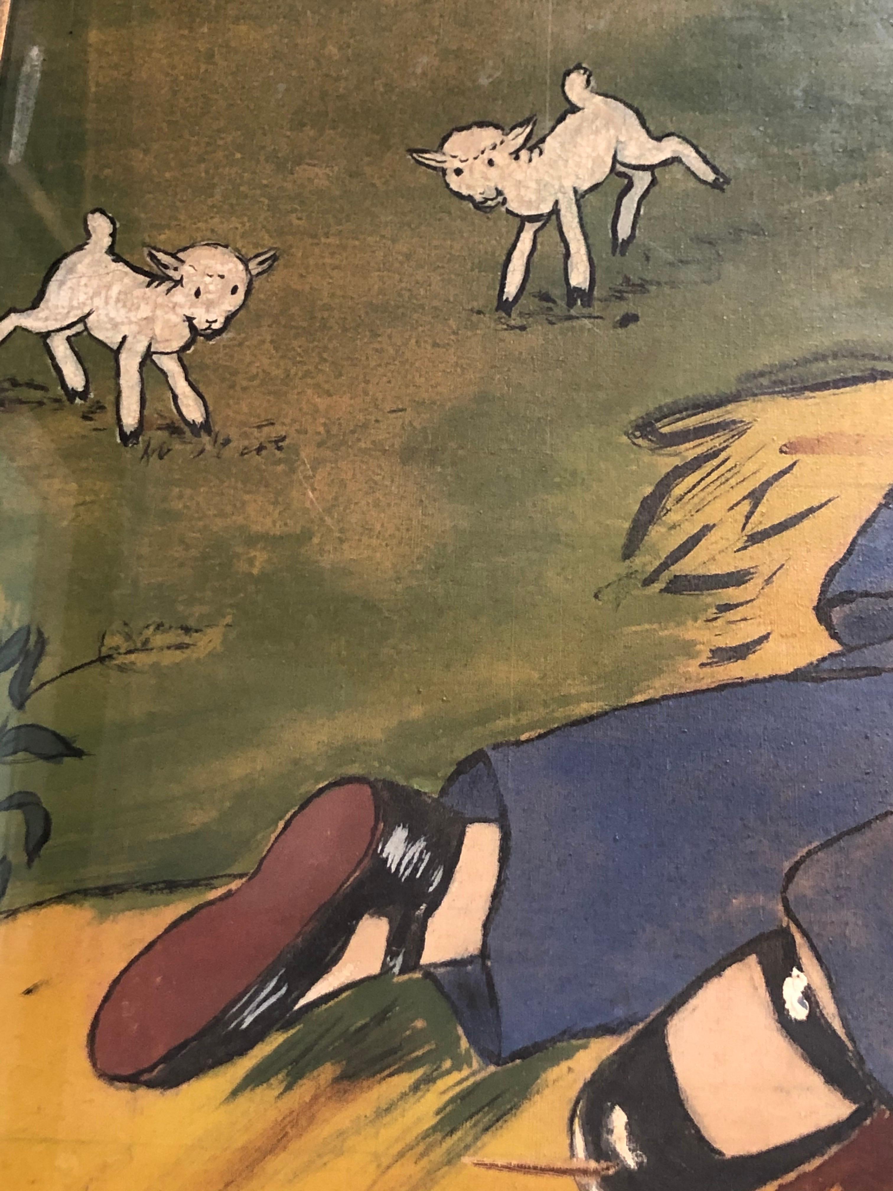 Niño Pequeño Pintura Azul sobre Tela en venta 1