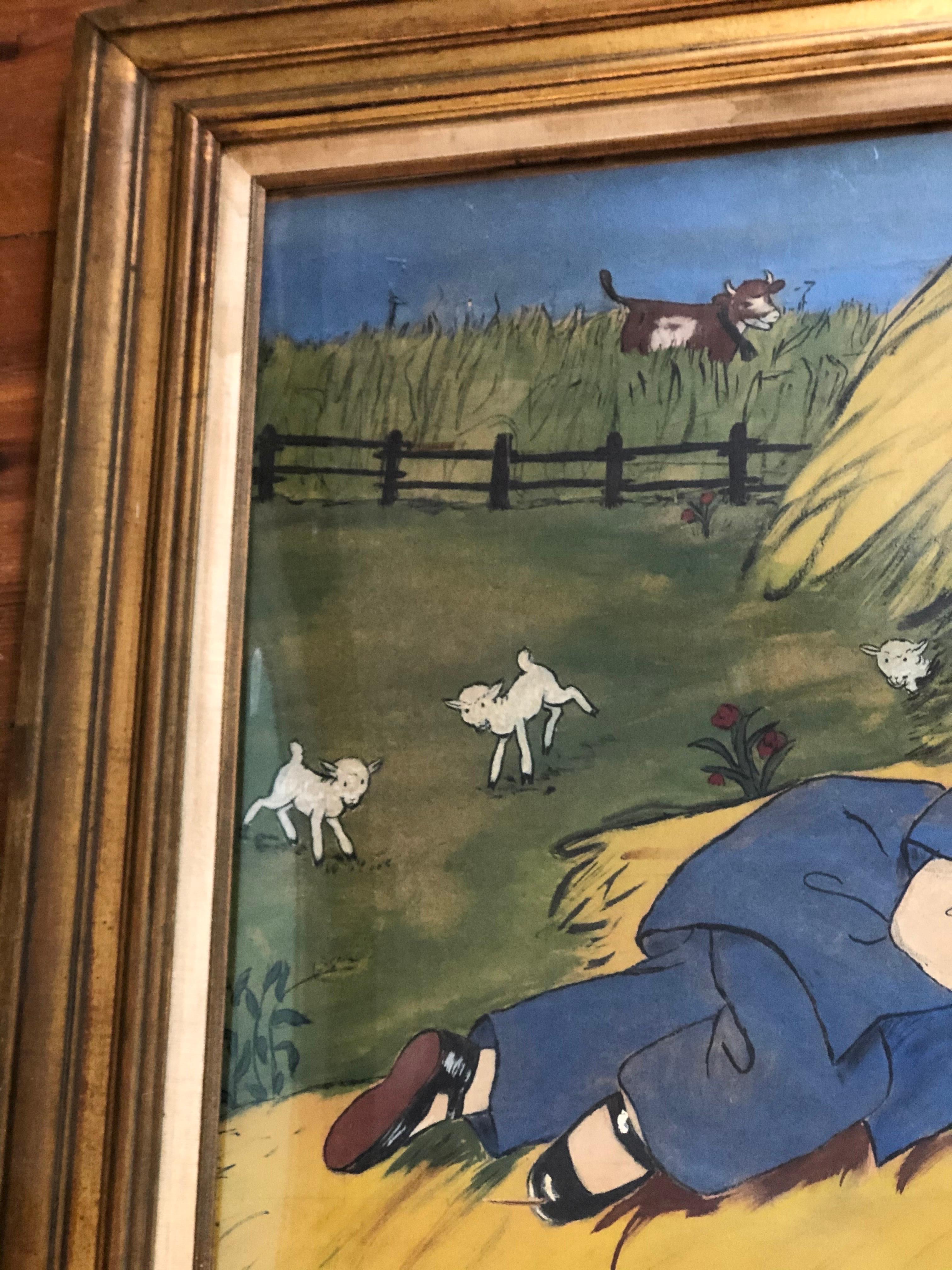 Niño Pequeño Pintura Azul sobre Tela en venta 2