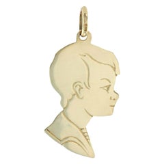 Vintage Little Boy Silhouette Charm, 14k Yellow Gold Mother's Gift Pendant