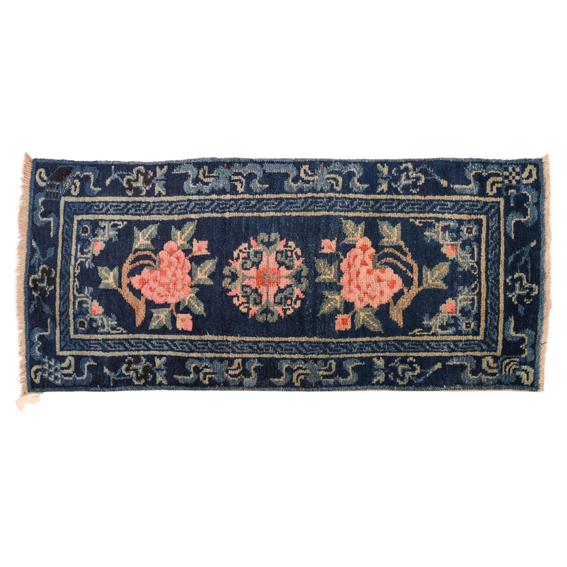 Little Chinese Carpet with Peonies For Sale