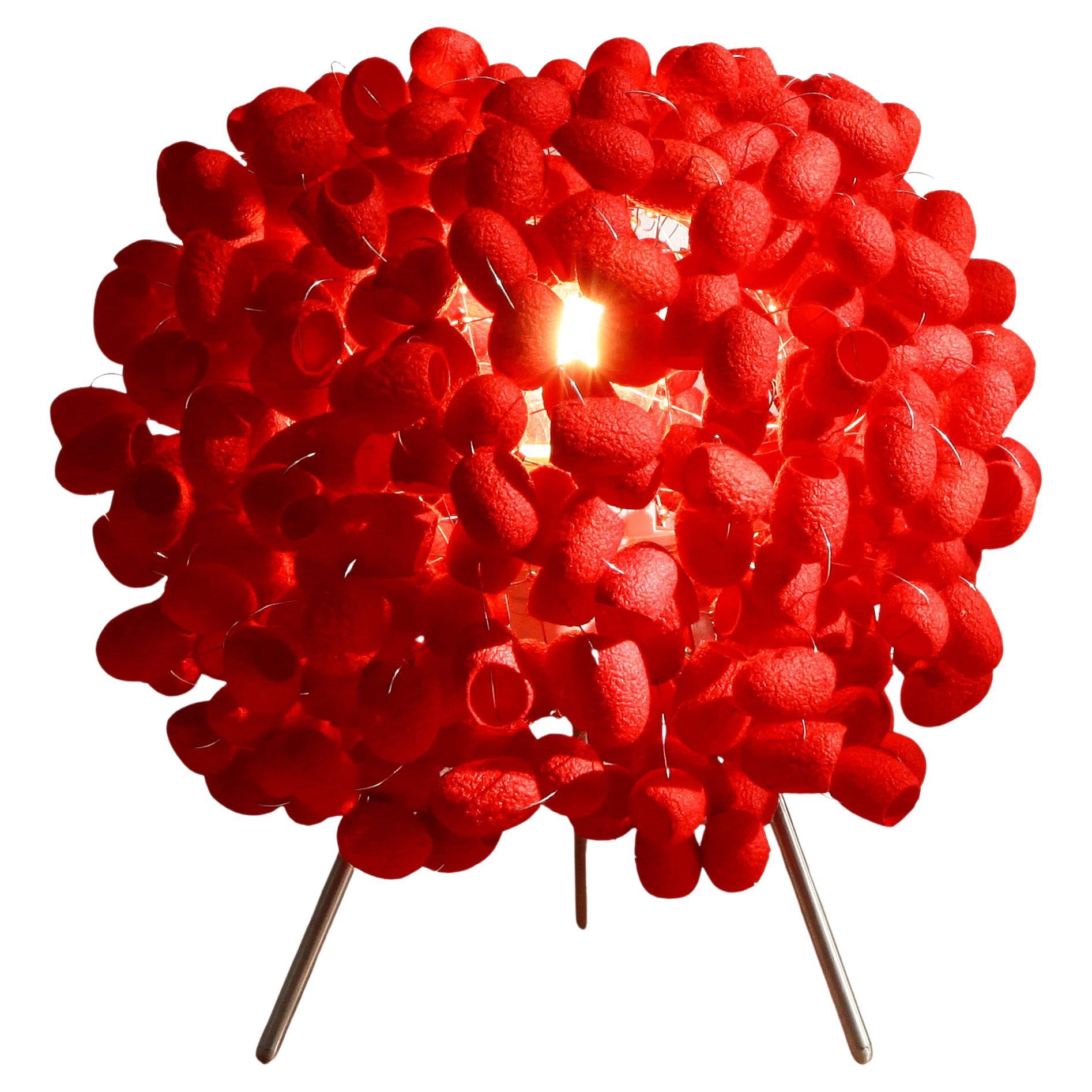 Little Chrysalis (red) by Ango - Cherry Red Silk Cocoon Handcrafted Table Lamp