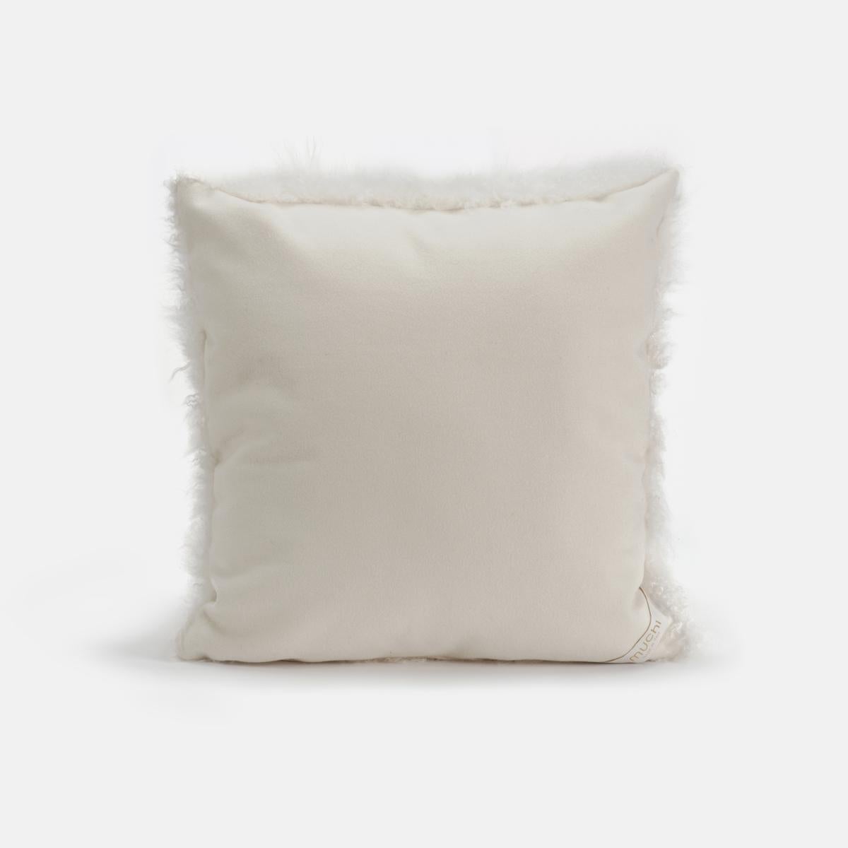 Modern Little Cloud White Natural Cashmere Fur Pillow Cushion by Muchi Decor For Sale