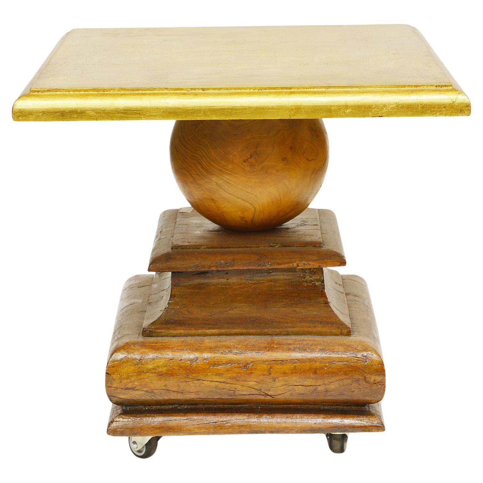 Teck Table basse avec plateau doré en vente