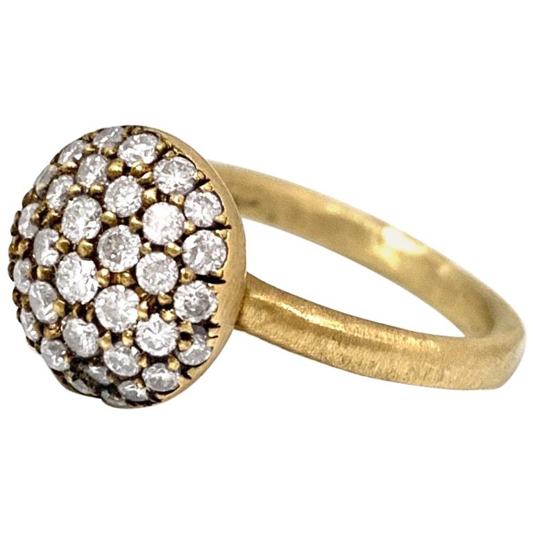 "Little Cookie" Pinky Ring w/ 0.80 Carat Pavé Diamonds in 18 Karat Yellow Gold For Sale