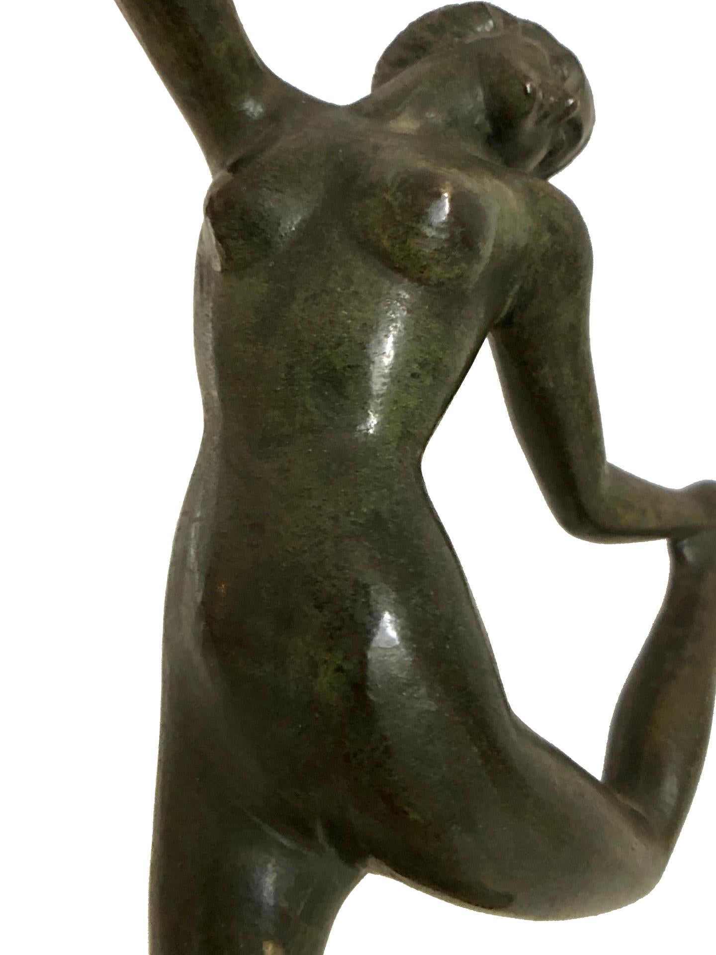 Patinated Little Dancing Bronze Sculpture, Art Deco, France, 1930s