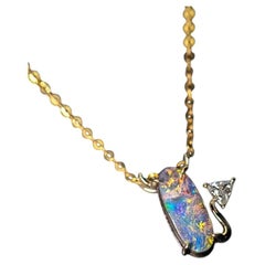 Little Devil - Australian Boulder Opal Diamond Pendant Necklace 14K Yellow Gold