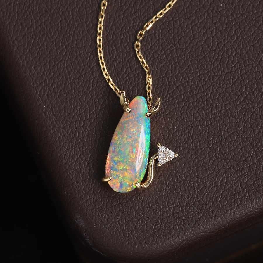 Little Devil - Semi-Black Opal Diamond Pendant 18K Yellow Gold In New Condition For Sale In Suwanee, GA