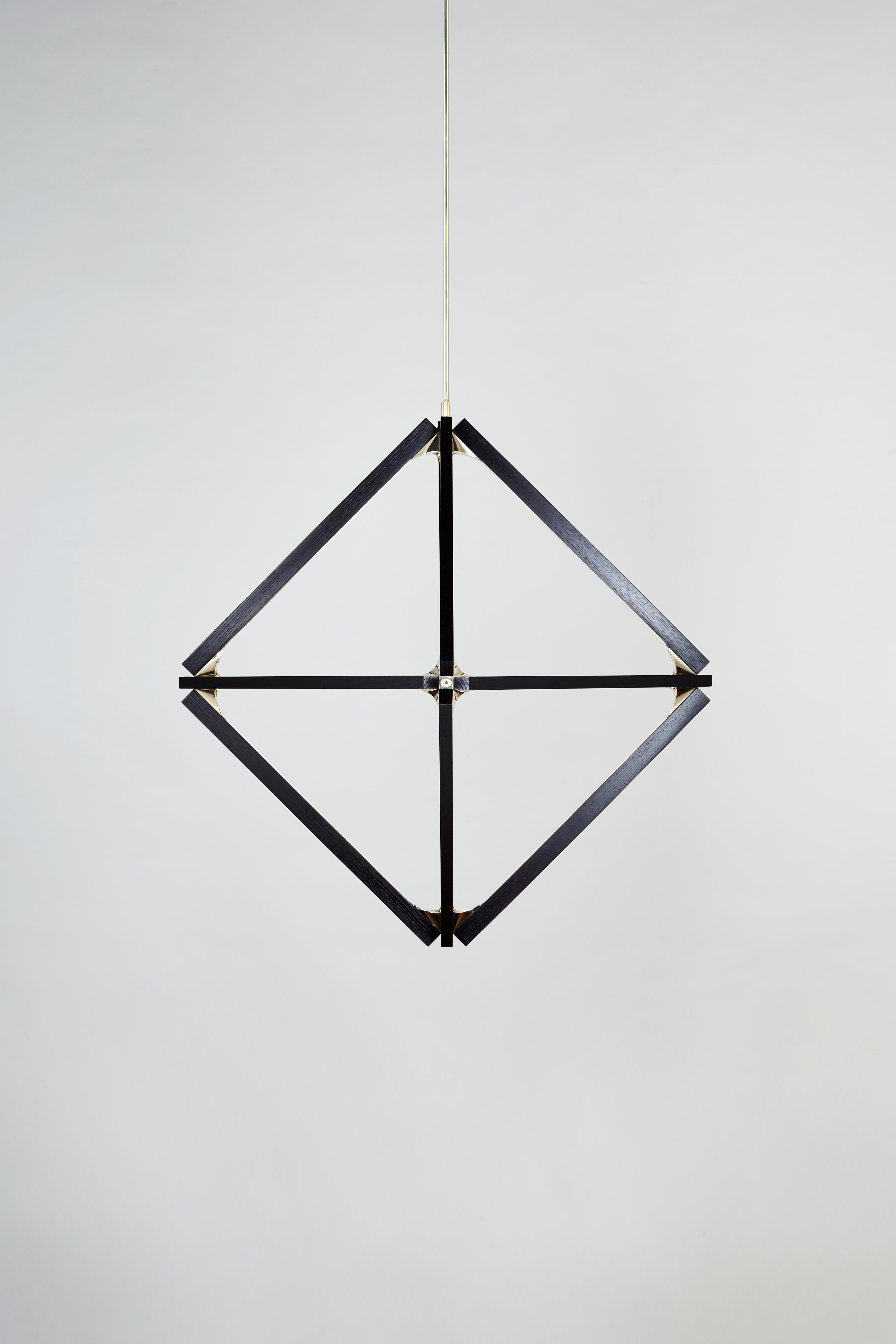 Modern Little Diamond Chandelier Ebonized Oak Brush Brass For Sale