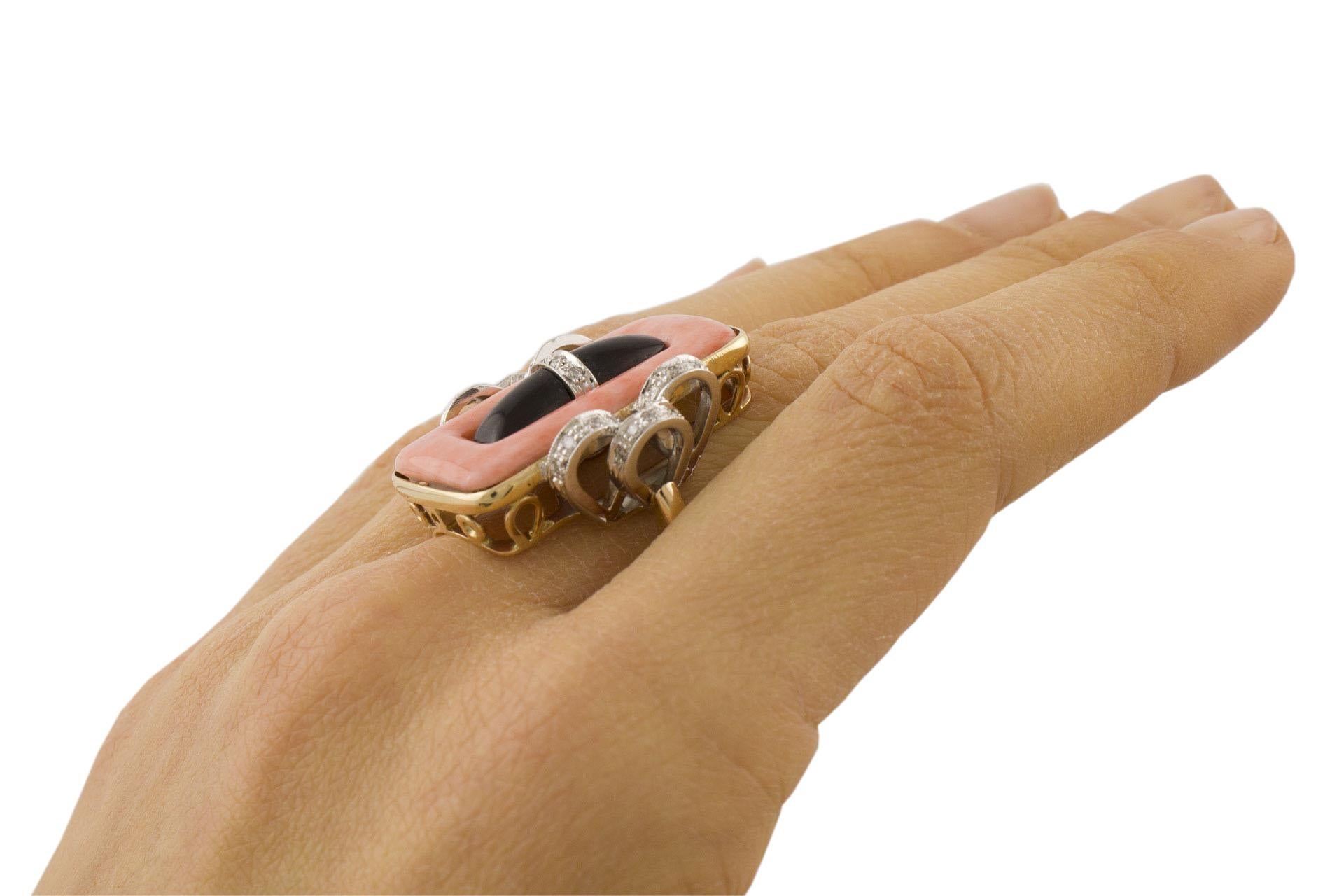 Little Diamonds, Coral, Dark Stone Rose and White Fashion Ring For Sale 5