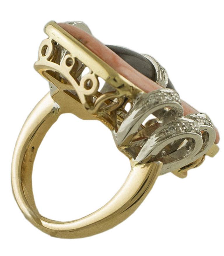 Little Diamonds, Coral, Dark Stone Rose and White Fashion Ring In Excellent Condition For Sale In Marcianise, Marcianise (CE)