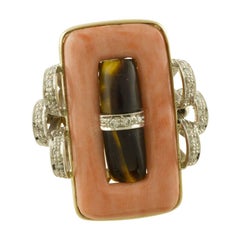 Little Diamonds, Coral, Dark Stone Rose and White Fashion Ring