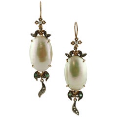 Little Diamonds Emeralds Pearls Rose Gold and Silver Retrò Drop Earrings