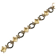 Little Diamonds Topazes Onyx Rings Rose Gold and Silver Retrò Link Bracelet Vintage Little Diamonds Topazes Onyx Rings Rose Gold and Silver Retrò Link Bracelet