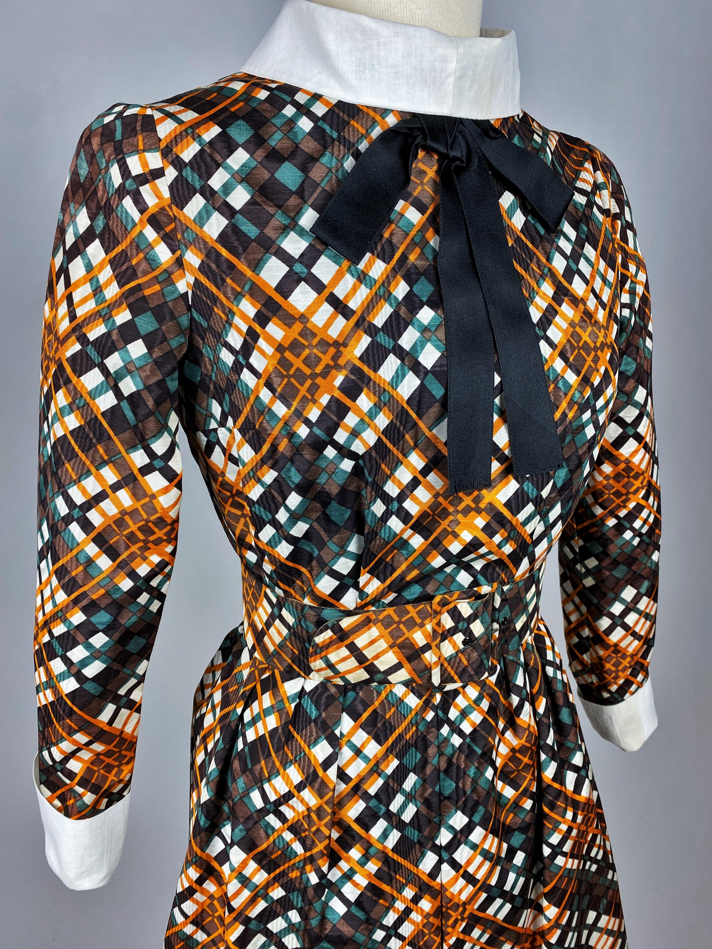 Women's Little dress by Michel Goma for Jean Patou in checked silk moire Circa 1965
