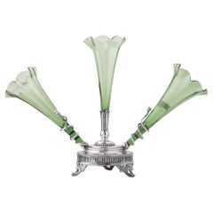 Little Epergne with Three Light Green Glass Jars