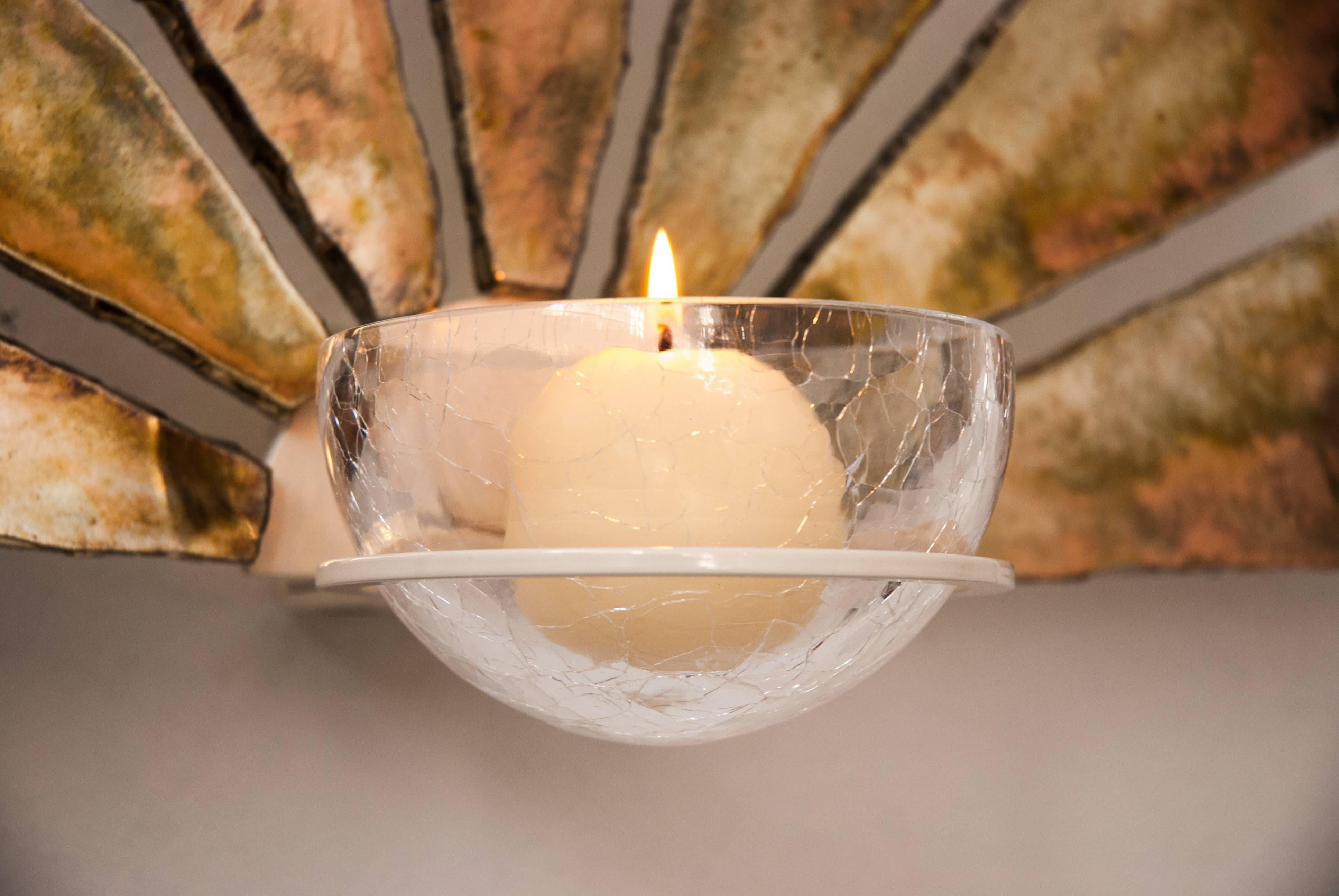 Modern Little Fan as Wall Sconce or Candle Object Art Glass Silvered and Glass Cup For Sale