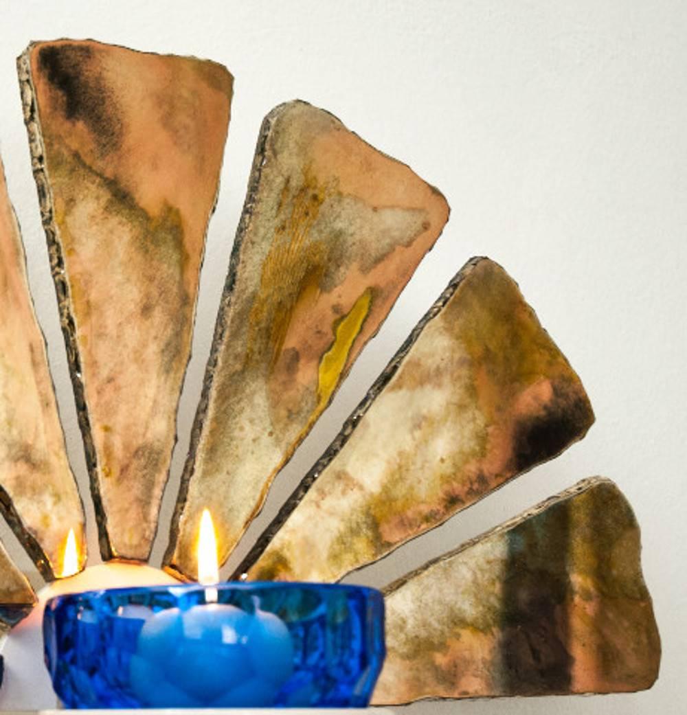 Italian Little Fan as Wall Sconce or Candle Object Art Glass Silvered and Glass Cup For Sale