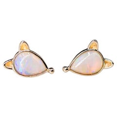 Little Fox Australian Solid Opal Stud Earrings 14k Yellow Gold