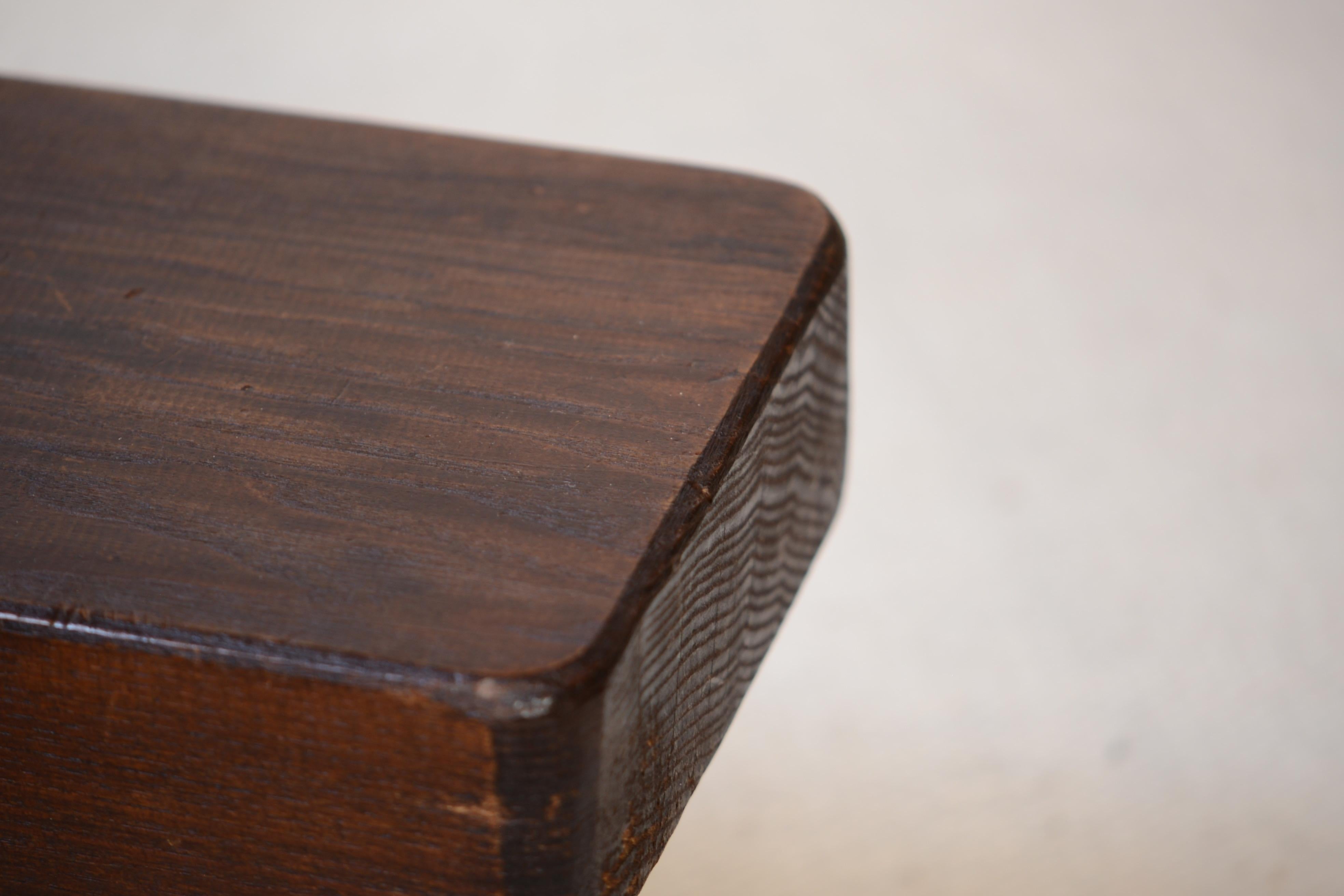 20th Century Little French Brutalist Stained Wooden Stool, circa 1950 For Sale