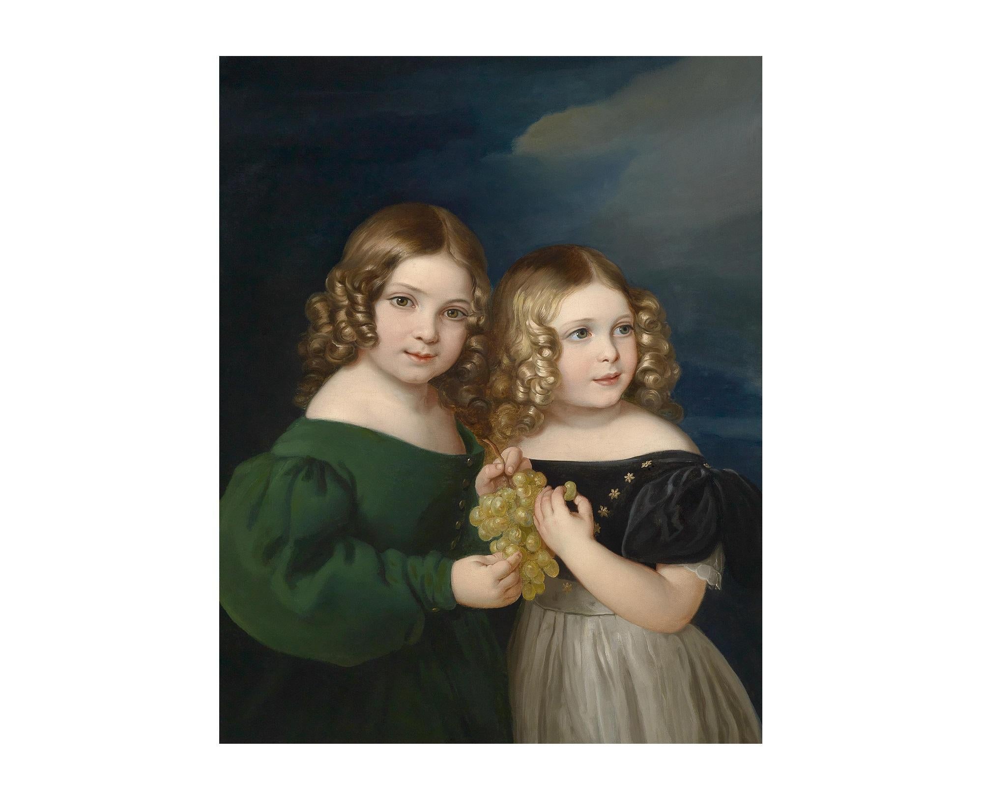 Austrian Little Friends, after Oil Painting by Neoclassical Revival Artist Franz Eybl For Sale