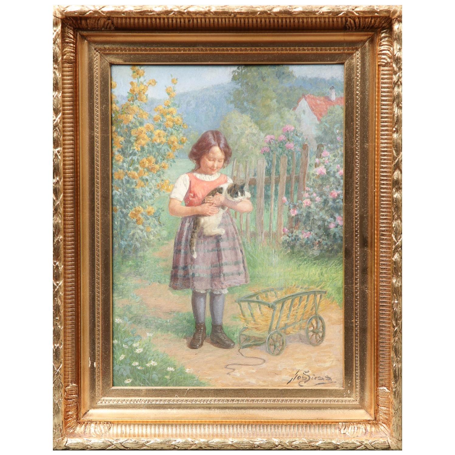Little Girl with Cat For Sale