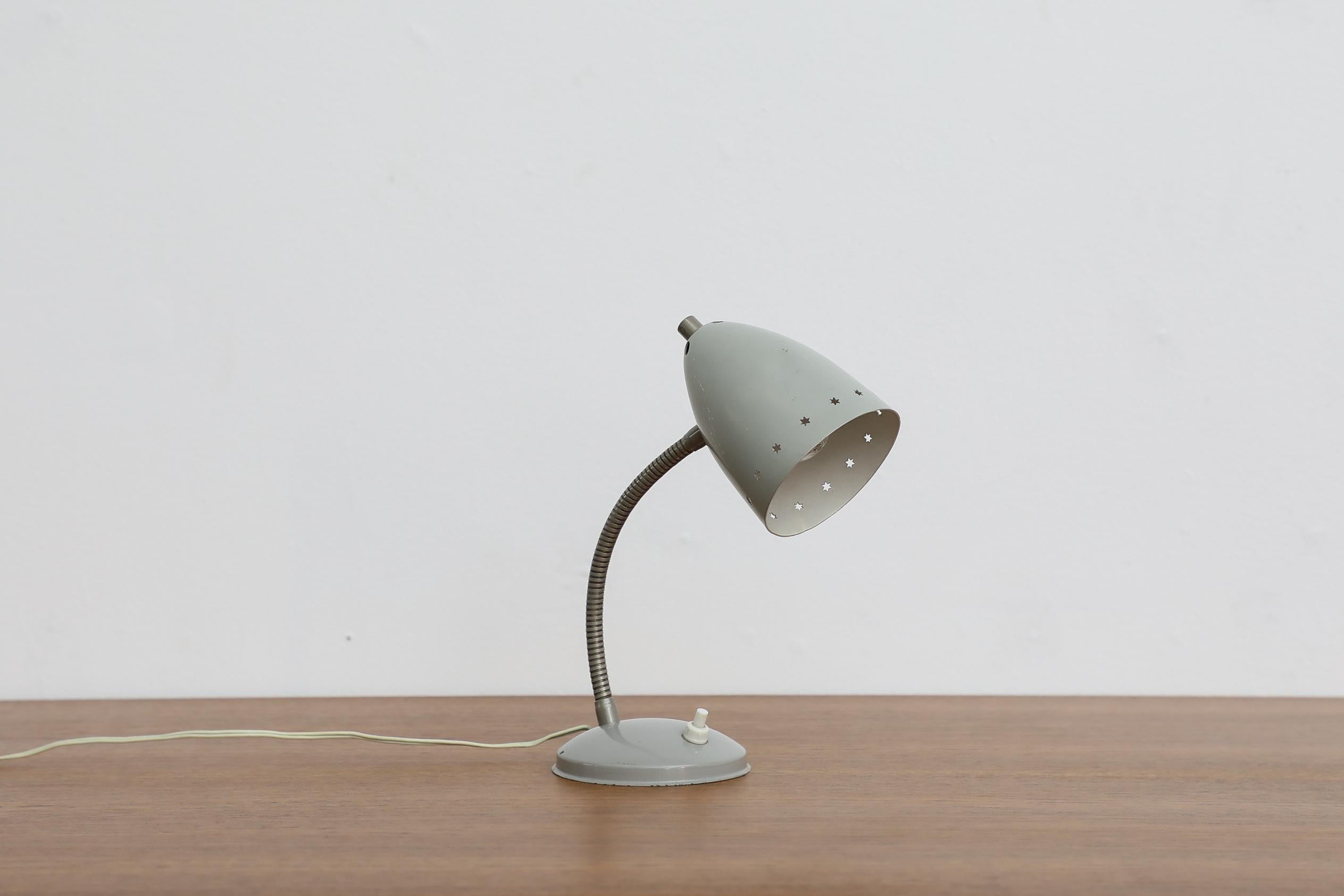 Dutch Little Grey Mid-Century Hala Zeist Reading Lamp with Star Cut-outs on Shade For Sale