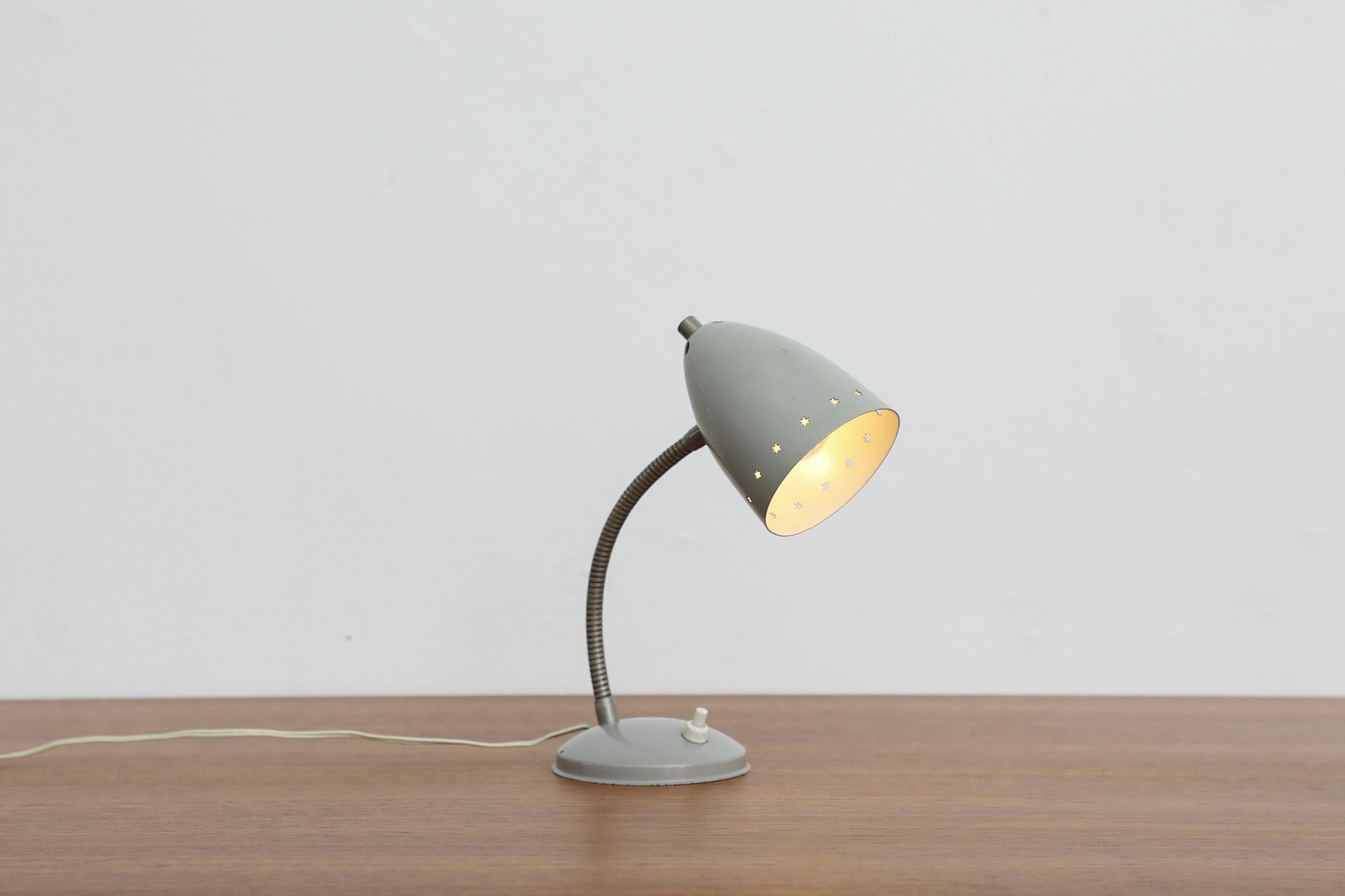 Enameled Little Grey Mid-Century Hala Zeist Reading Lamp with Star Cut-outs on Shade For Sale