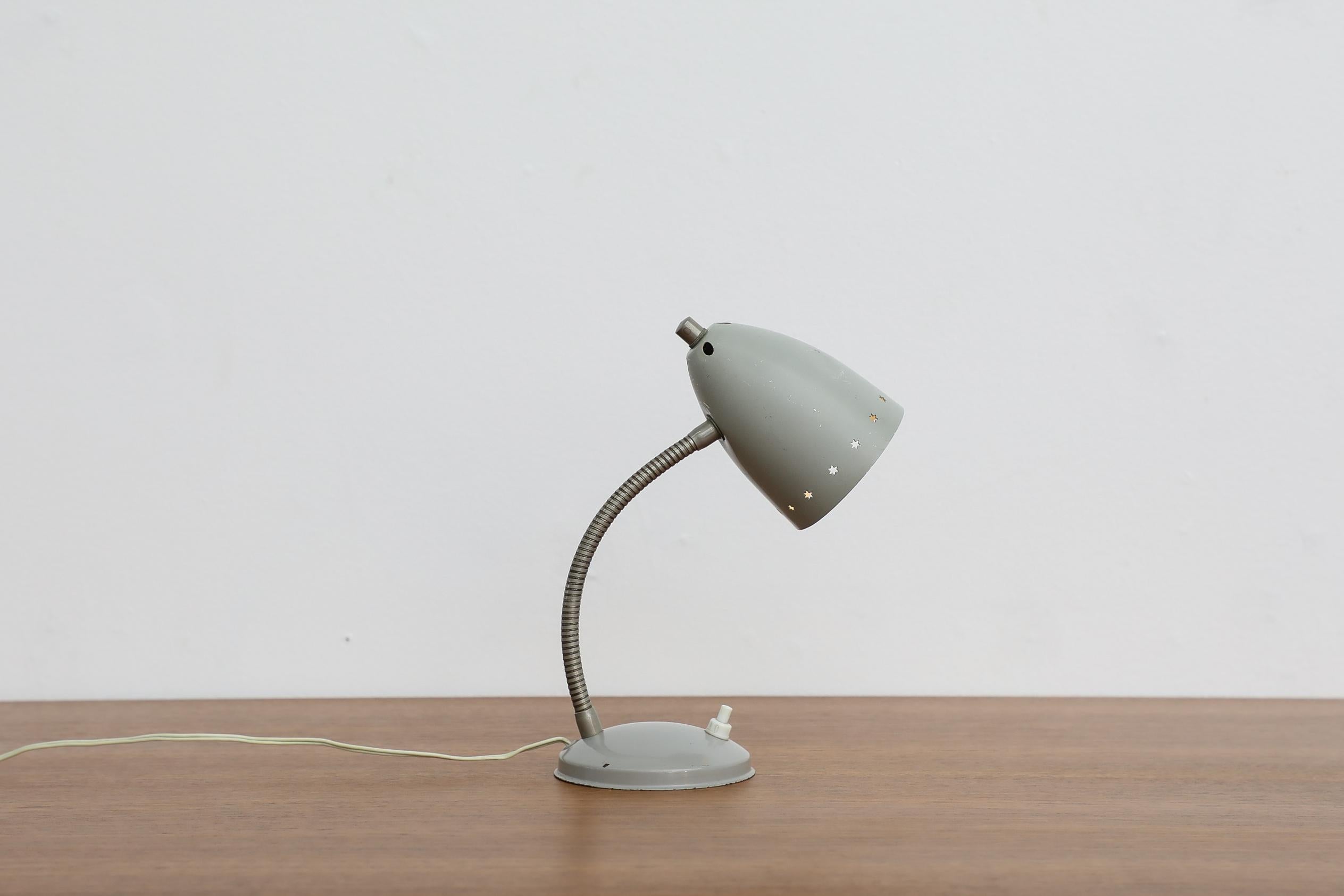 Little Grey Mid-Century Hala Zeist Reading Lamp with Star Cut-outs on Shade In Good Condition For Sale In Los Angeles, CA