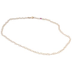 18 Karat Yellow Gold Red Ruby Slightly Hammered "Little Hearts" Necklace