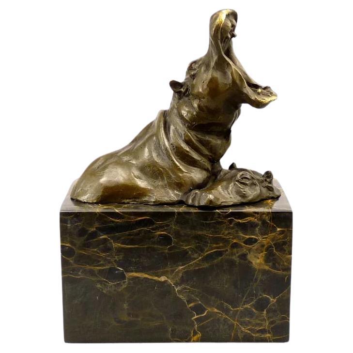 Famille de petits hippopotames - Statue en bronze animalière