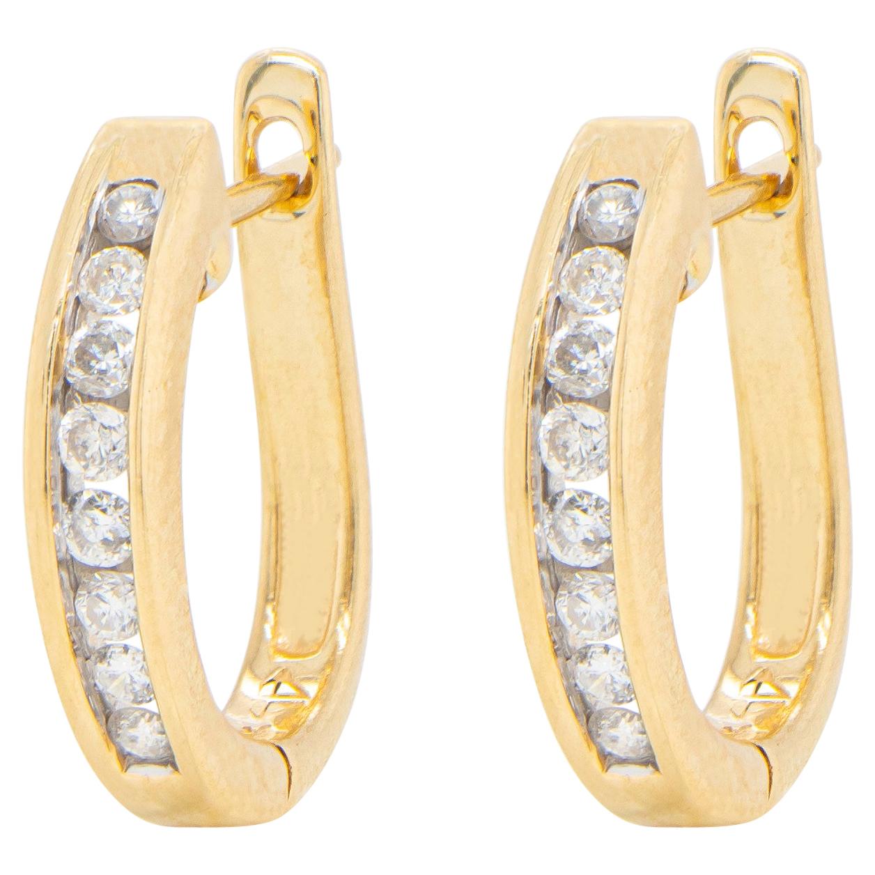 Important Diamond Gold Hoop Earrings 'Each Stone 0.40 Carat' For Sale