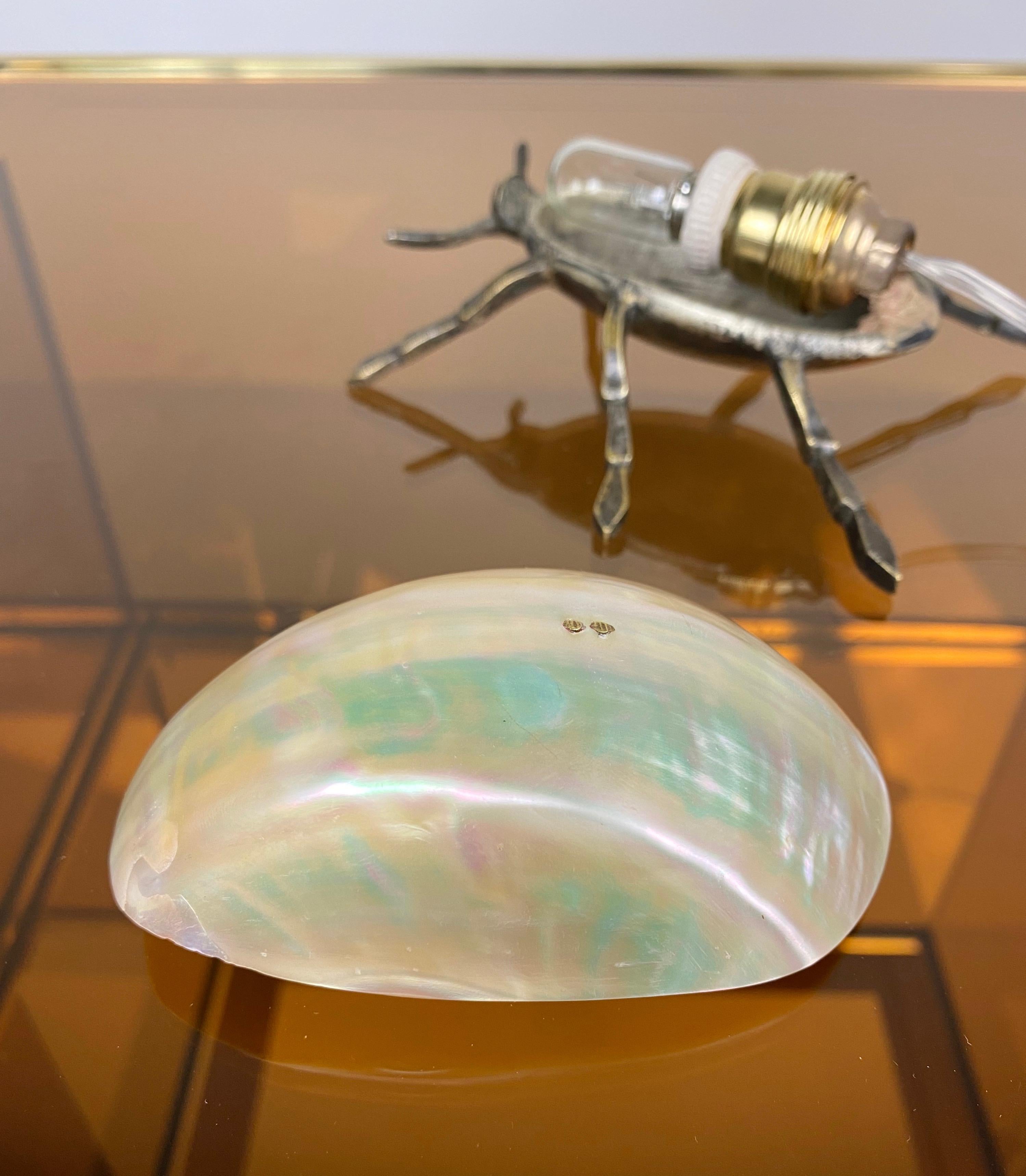 Little Insect Bug Lamp in Iron and Mother of Pearl Nacre, Italy, 1970s 5