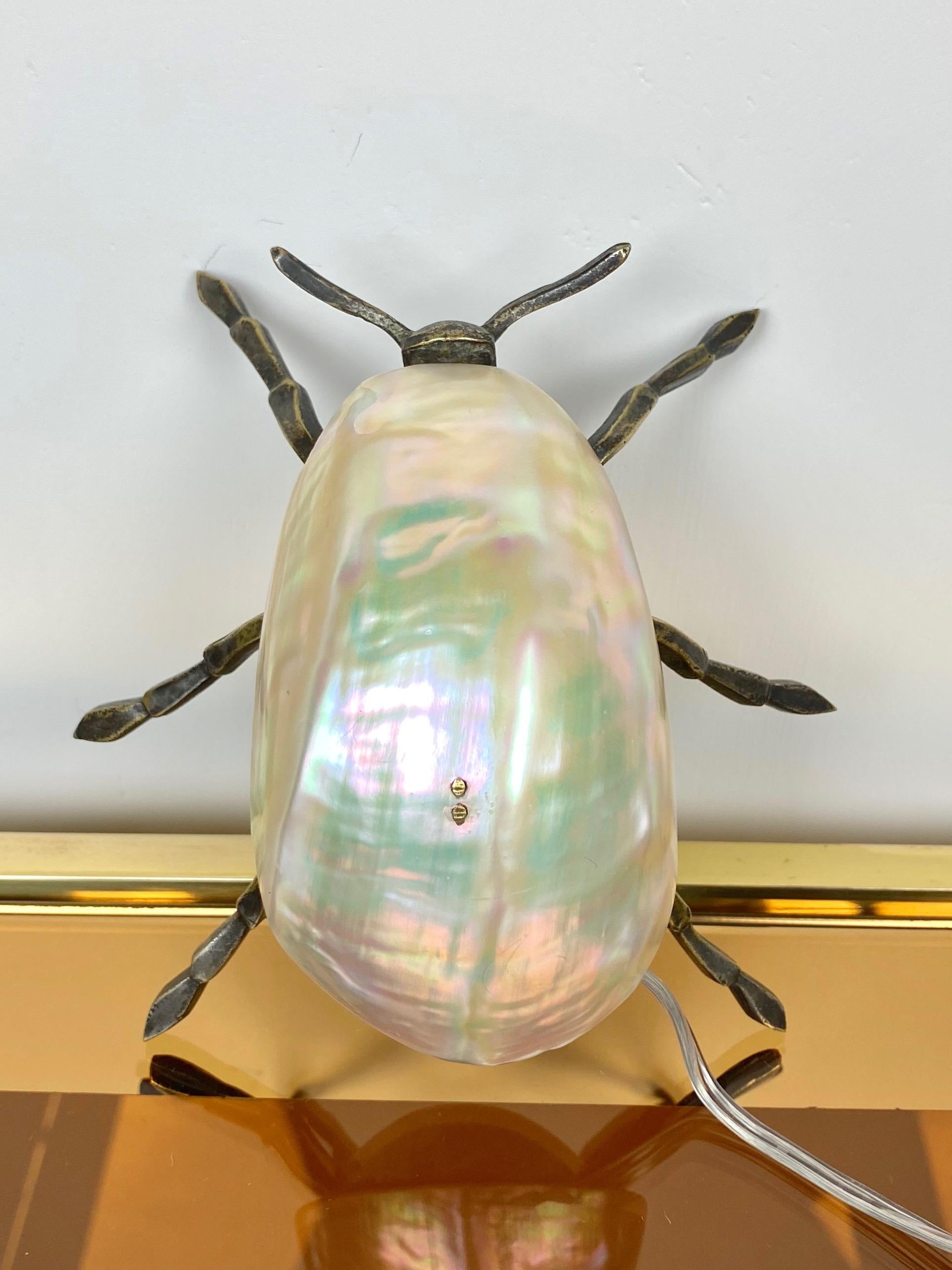 Mid-Century Modern Little Insect Bug Lamp in Iron and Mother of Pearl Nacre, Italy, 1970s
