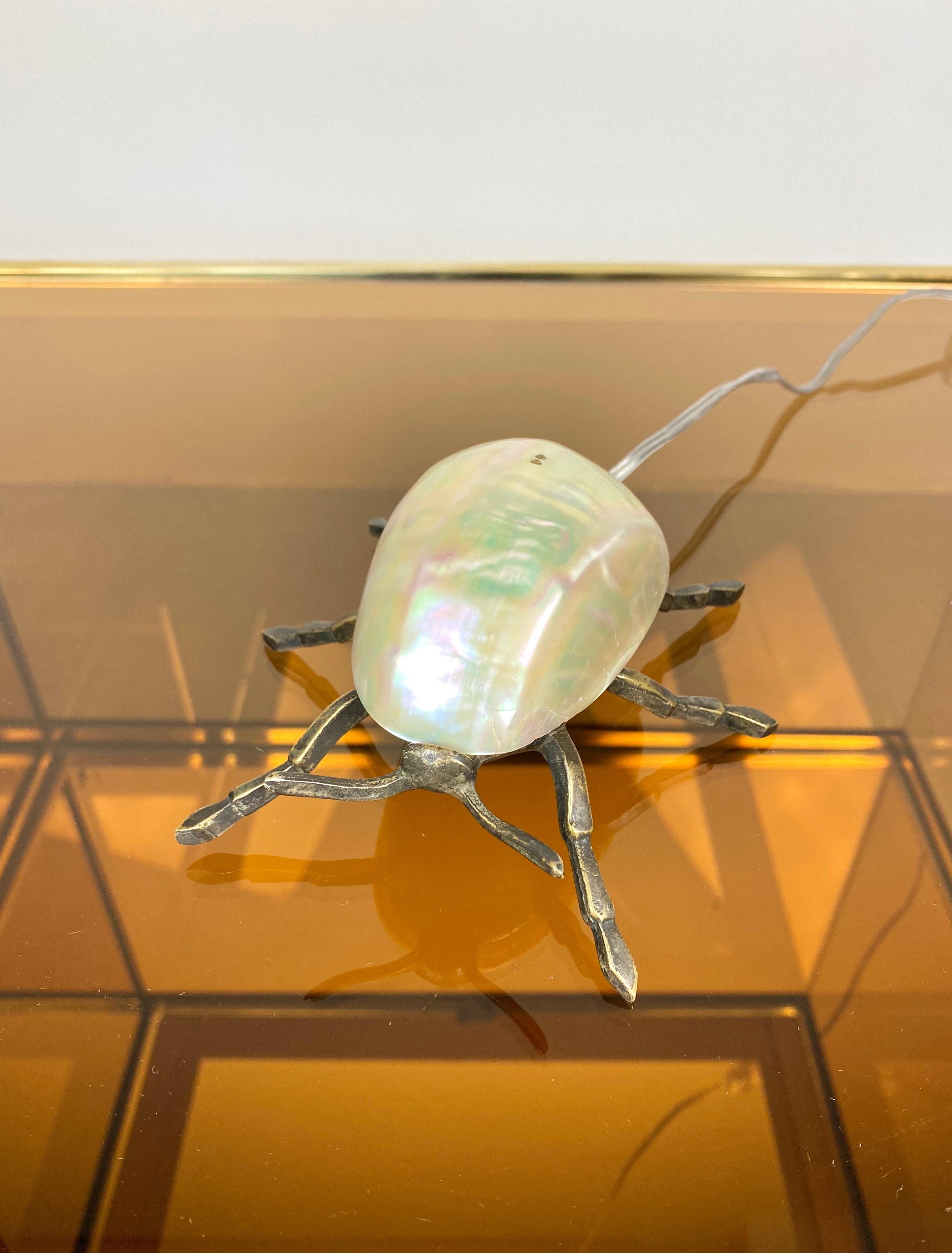 Italian Little Insect Bug Lamp in Iron and Mother of Pearl Nacre, Italy, 1970s
